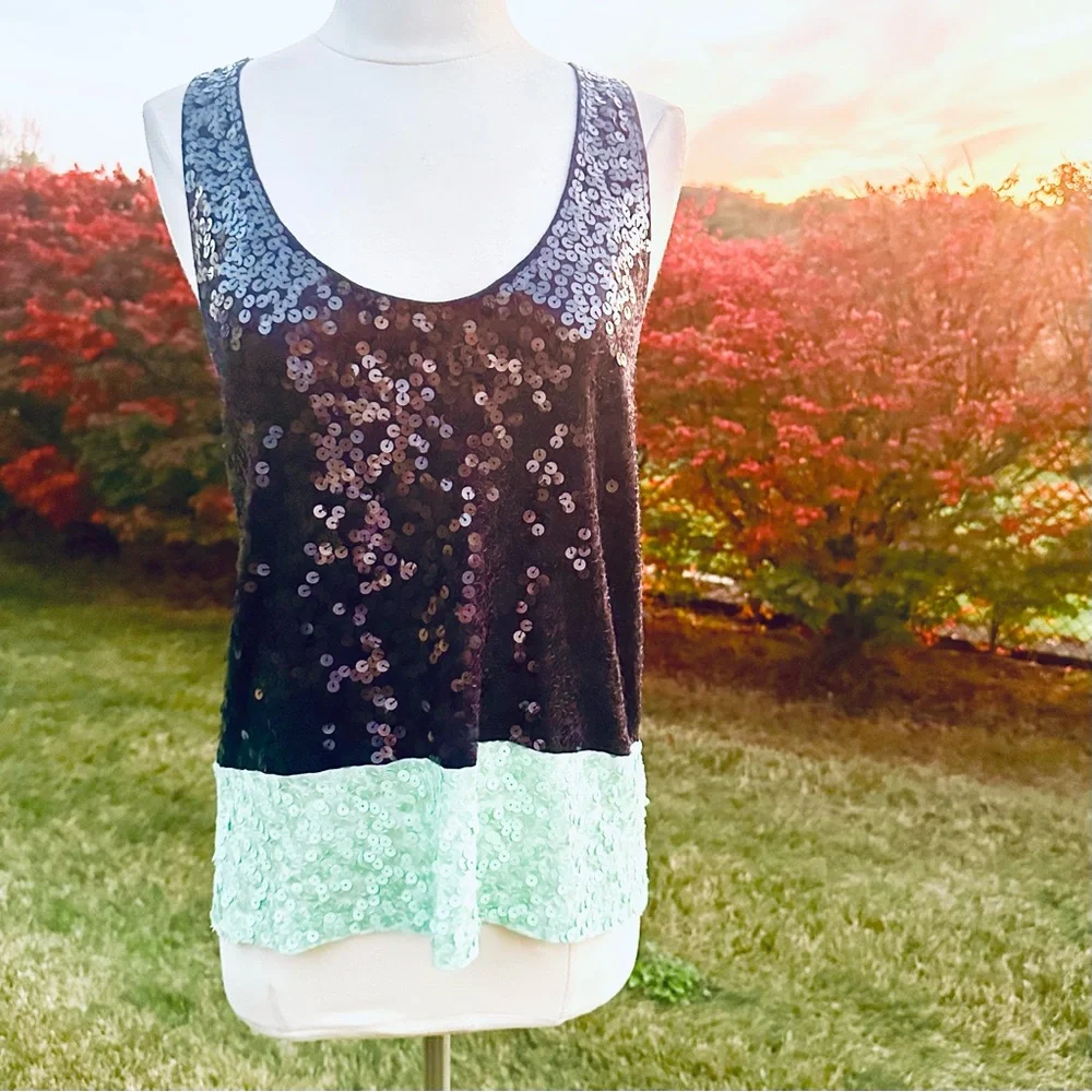 J. Crew Navy and Aqua Sequin tank